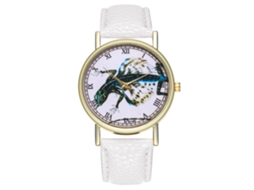 Reloj Casual De Moda Para Hombre Y Mujer Lagarto Volador Cuarzo Con Correa De Cuero Blanco