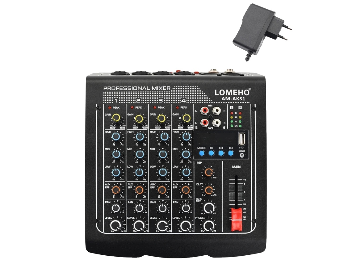 Misturador De Áudio Lomeho, 6 Canais, Receptor Bluetooth, Reprodução E Gravação Usb,preto