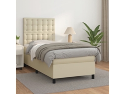 Vidaxl Cama Com Molas/colchão 90x200 Cm Couro Artificial Cor Creme