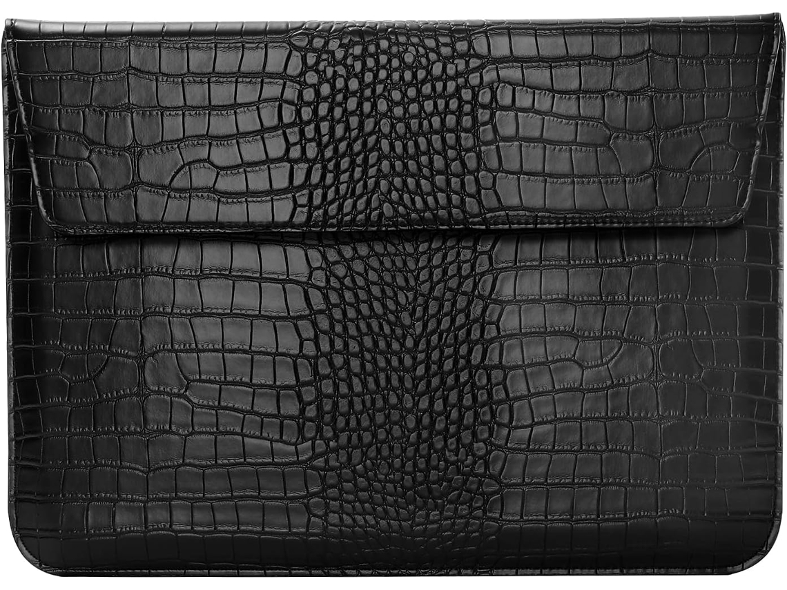 Capa Para Laptop De 14 Polegadas, Capa Flip De Couro Sintético Com Estampa De Pele De Crocodilo, Preta Slowmoose
