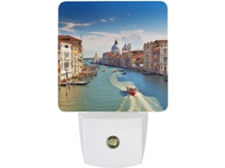 Luminária de parede noturna com plugue, inspirada nos canais italianos, com sensor crepuscular e luz LED branca.