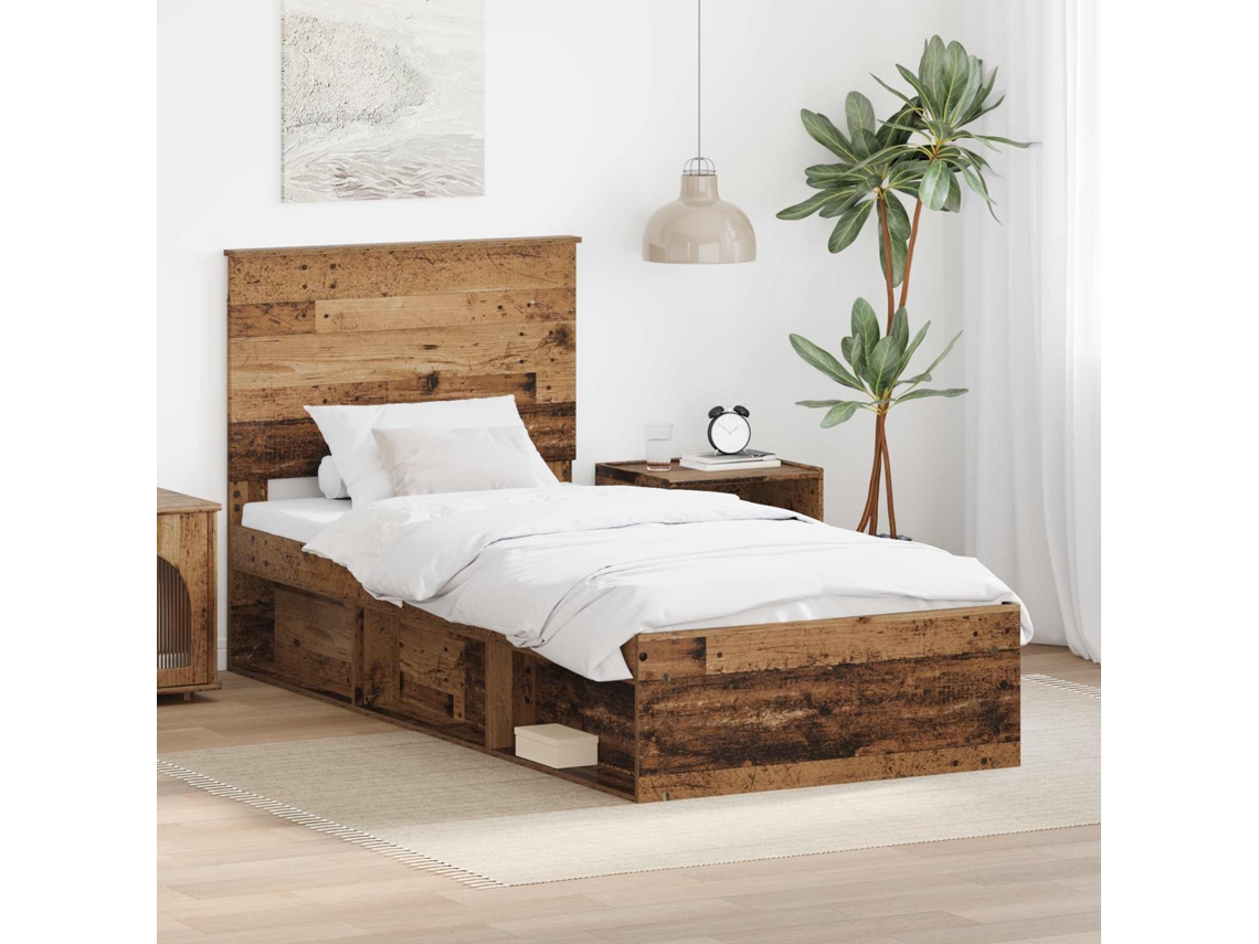 Vidaxl Estrutura Da Cama Com Cabeceira Madeira Antiga 100 X 200 Cm