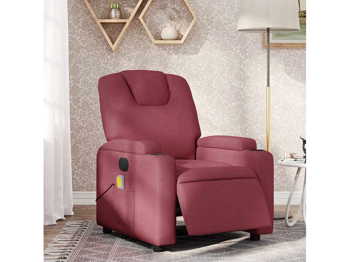 Vidaxl Poltrona Reclinável De Massagens Elétrica Tecido Vermelho Tinto