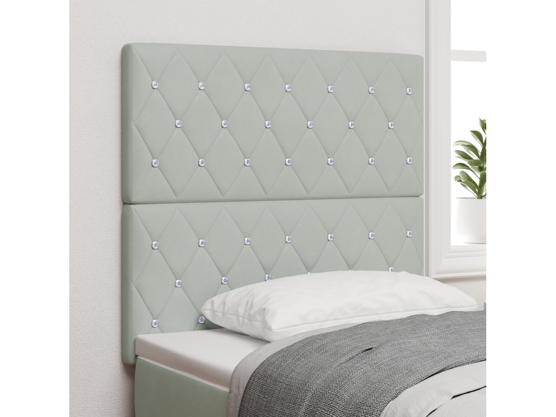 Cabecero LED de terciopelo gris claro de 100 cm