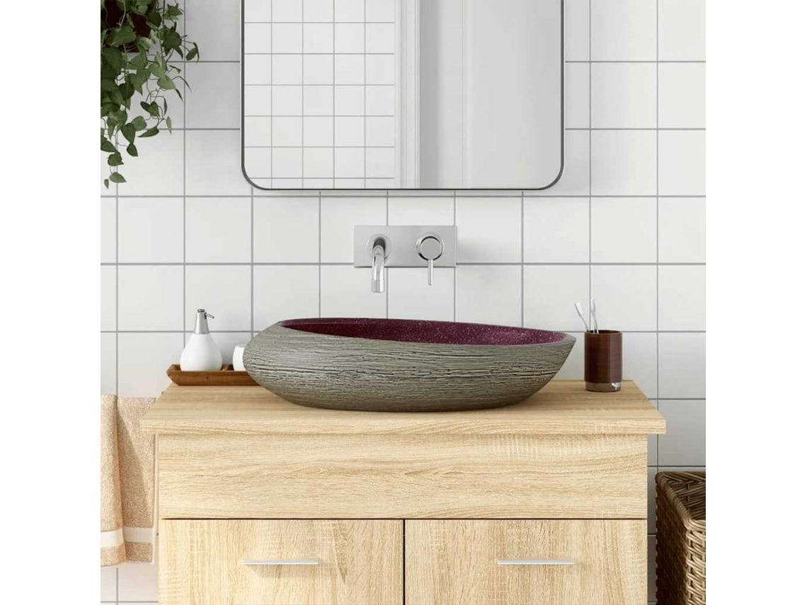 Vidaxl Lavatório De Bancada Oval 59x40x14 Cm Cerâmica Roxo E Cinza