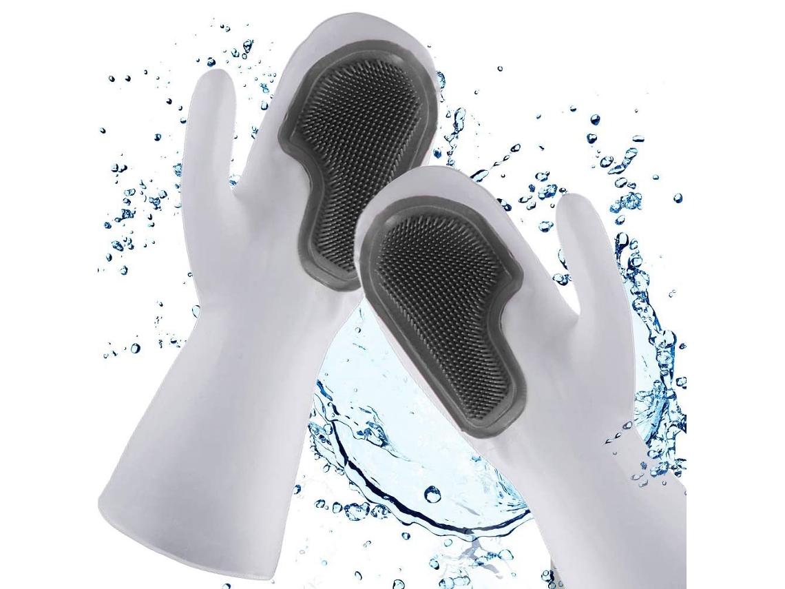 Luvas de Silicone Luvas de Limpeza Impermeáveis Reutilizáveis com Escova de Limpeza Proteção para As Mãos e Resistência Ao Calor para Casa JEDBESETZT