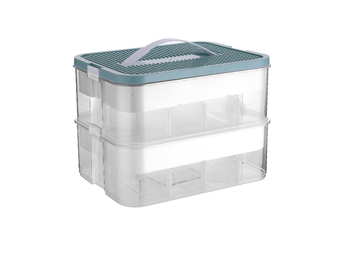 Cesto de armazenamento de brinquedos plástico com tampinha e compartimentos multilayer 2 andares verde com marca