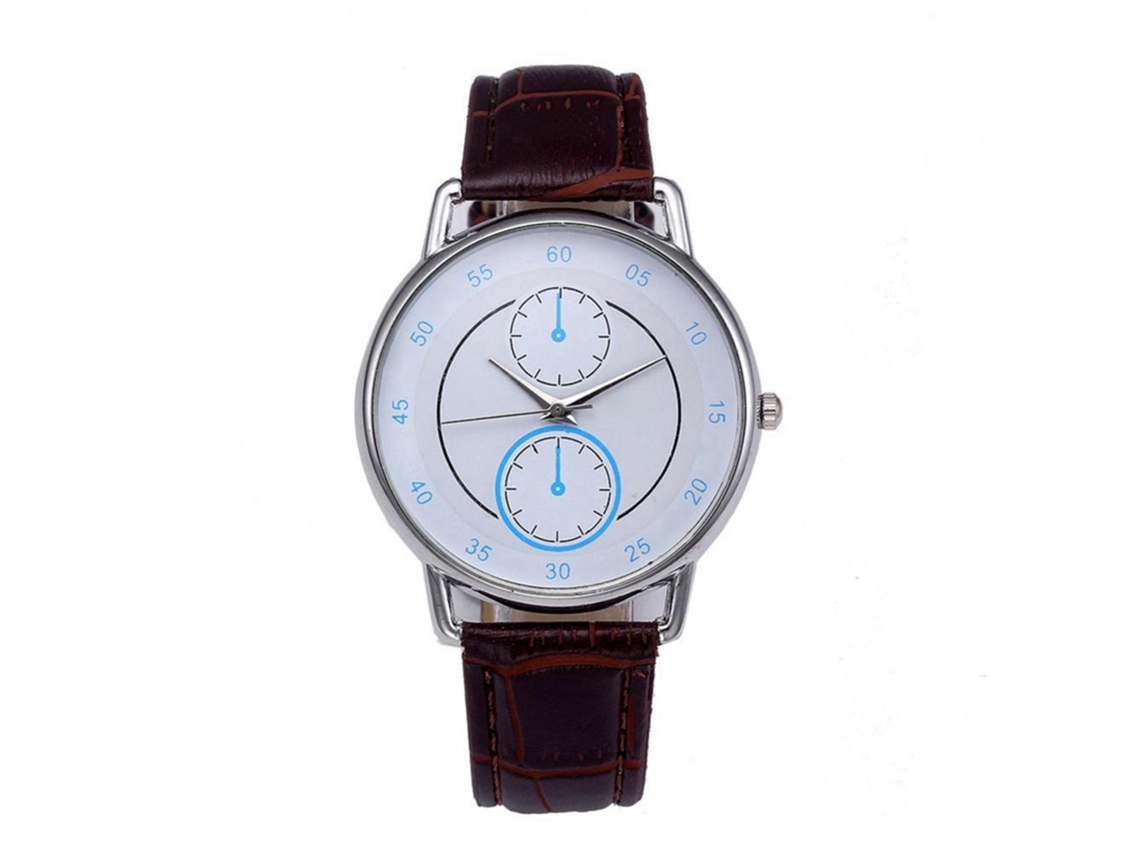Relógio de quartzo unissex com pulseira ajustável simples e elegante (mostrador azul, pulseira marrom)