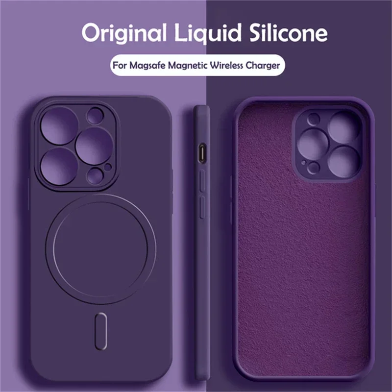 Capa Magsafe De Silicone Líquido Para Iphone 17 (roxo Escuro), Compatível Com Carregamento Sem Fio Magnético.