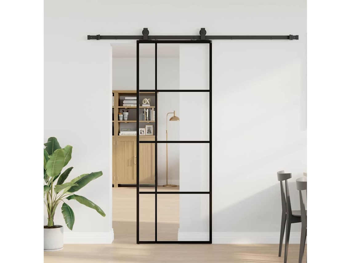 Vidaxl Porta Deslizante C/ Conj. Ferragens 76x205cm Vidro Esg Preto
