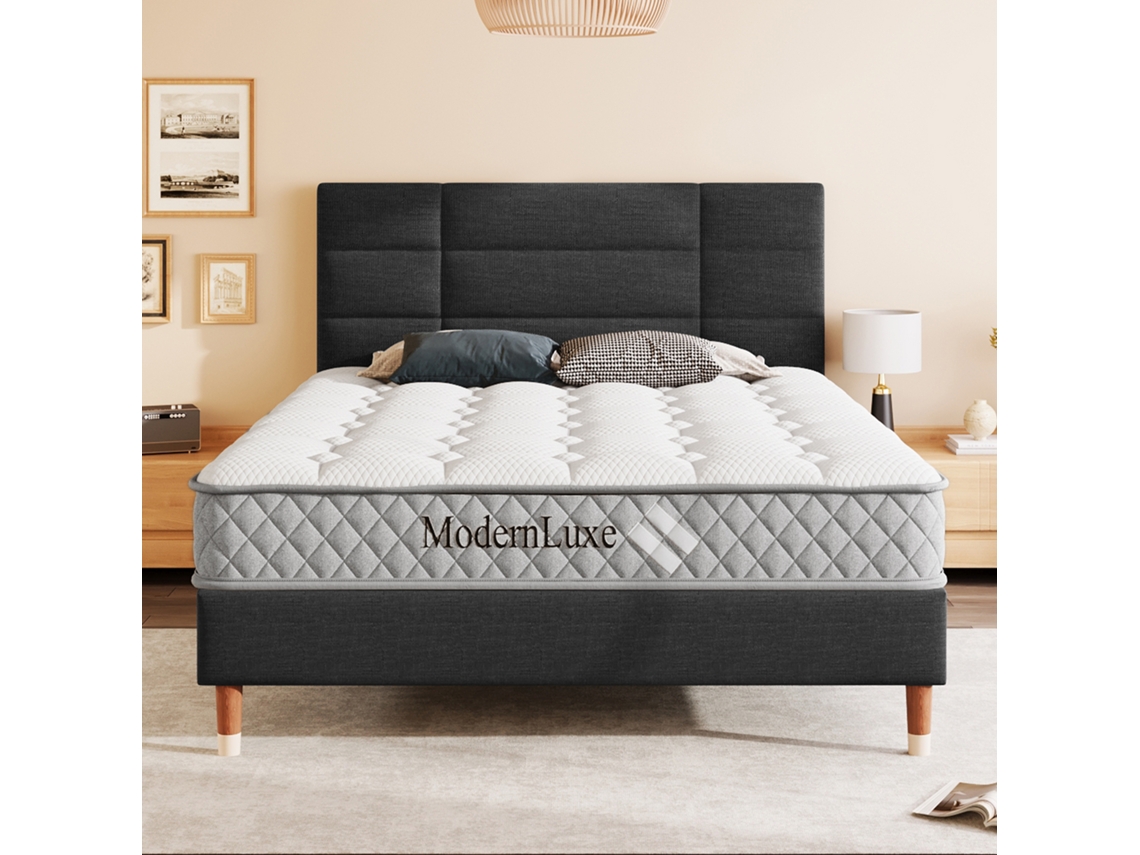 Cama Linho Preto 140x200 Com Ripas, Estilo Minimalista E Moderno