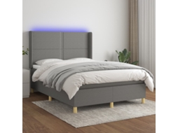 Vidaxl Cama Box Spring C/ Colchão E Led 140x190 Cm Tecido Cinza-escuro