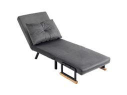Poltrona Dobrável 4 Em 1 Escuro Encosto Com 5 Posições Em Veludo Design Prático Para Casa Ou - Dimensões: Cinzento 63x73x81 Cm