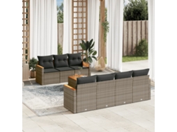 Vidaxl 8 Pcs Conjunto Sofás de Jardim C/ Almofadões Vime Pe Cinzento
