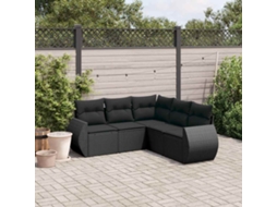 Vidaxl 5 Pcs Conjunto Sofás De Jardim Com Almofadões Vime Pe Preto
