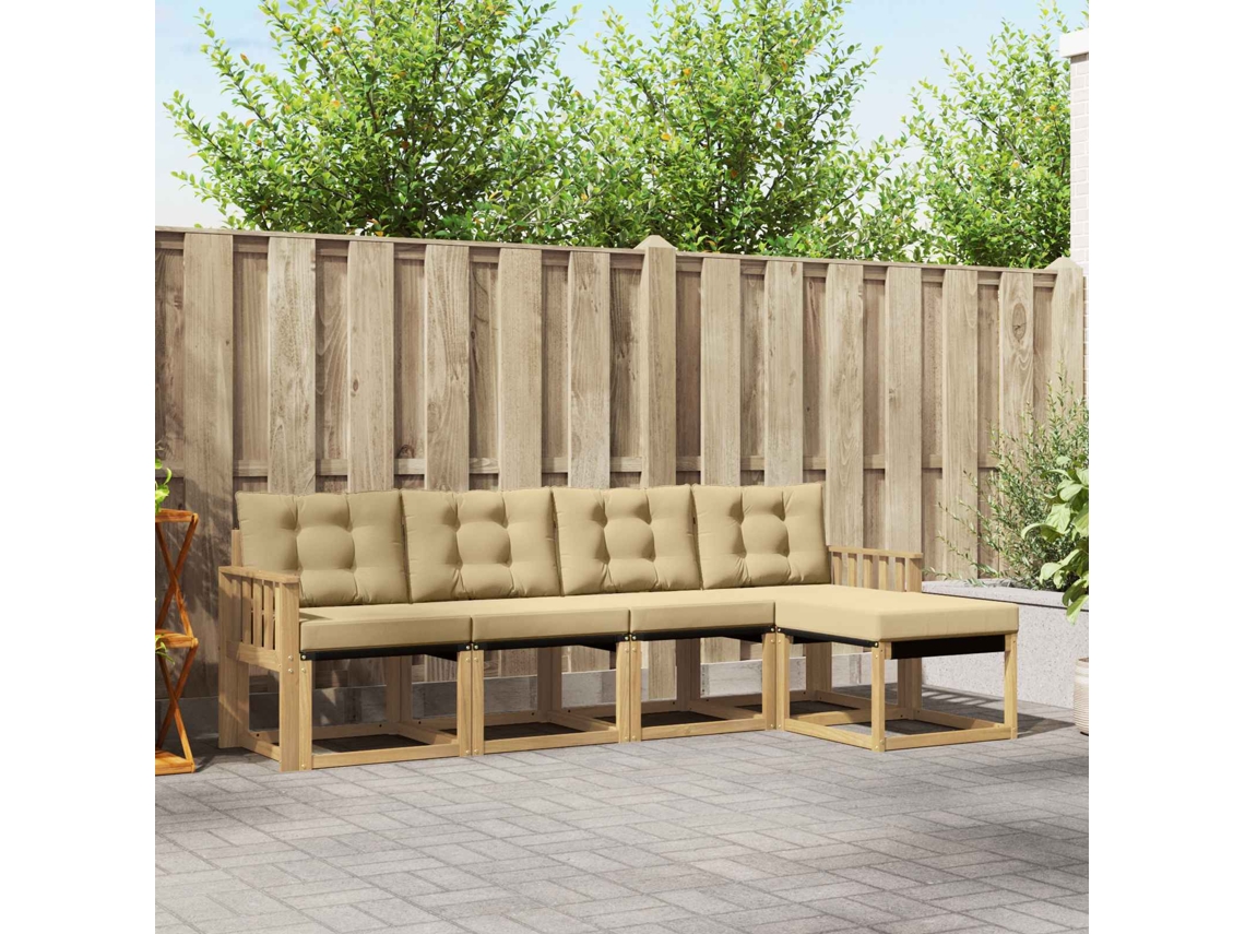 Vidaxl Conjunto De Sofás Para Exterior 5 Unid. Branco E Bege
