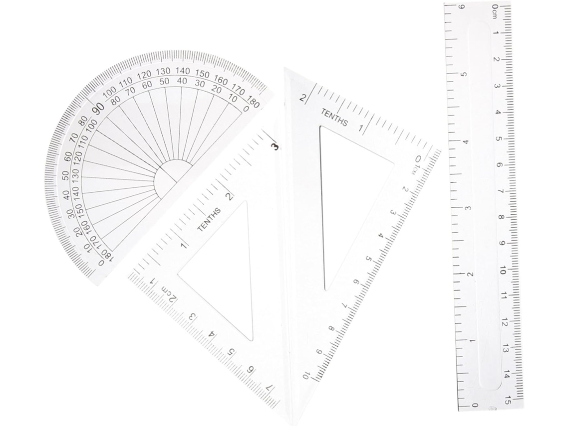 Conjunto De 4 Transferidores E Esquadros Plástico Transparente Villcase, Design Prático E Fácil De Transportar Para Uso