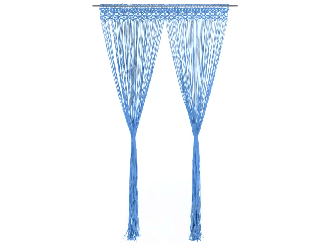 Vidaxl Cortina Macramé 140x240 Cm Algodão Azul