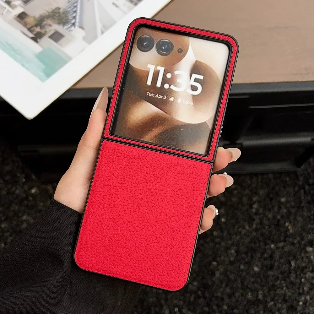 (vermelho, Razr 70 Plus) Capa De Celular Flip Premium Em Couro Pu Com Textura De Lichia, Capa Protetora À Prova De Choque.