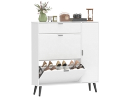 Armário Estreito para Calçado com 2 Compartimentos Rebatíveis, Portas em Pele e Prateleiras Ajustáveis, Branco BAGOLY SHOP