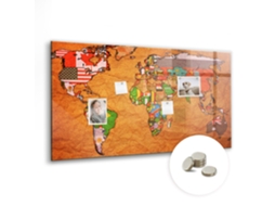 Quadro Magnético De Parede Mapa Mundi Com Bandeiras Para O Escritório Espelharte (120x60 Cm)