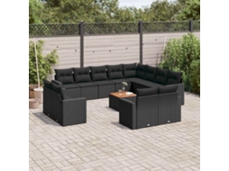 Vidaxl 13 Pcs Conjunto De Sofás De Jardim Com Almofadões Vime Pe Preto