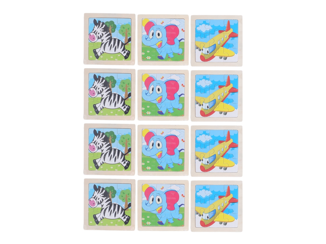 Primerox 12pcs Puzzles de Madeira para Crianças Pequenas com Animais e Aviões Educação e Coordenação Mão olho