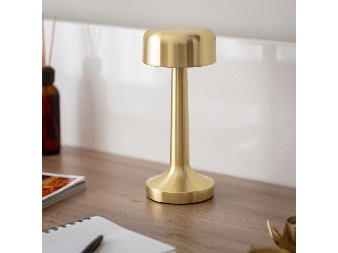 Candeeiro De Mesa Led Portátil Em Metal Com Bateria Usb Recarregável Ciara Dourado