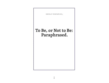 Livro To Be Or Not To Be Paraphrased De Bardsley Rosenbridge (inglês)