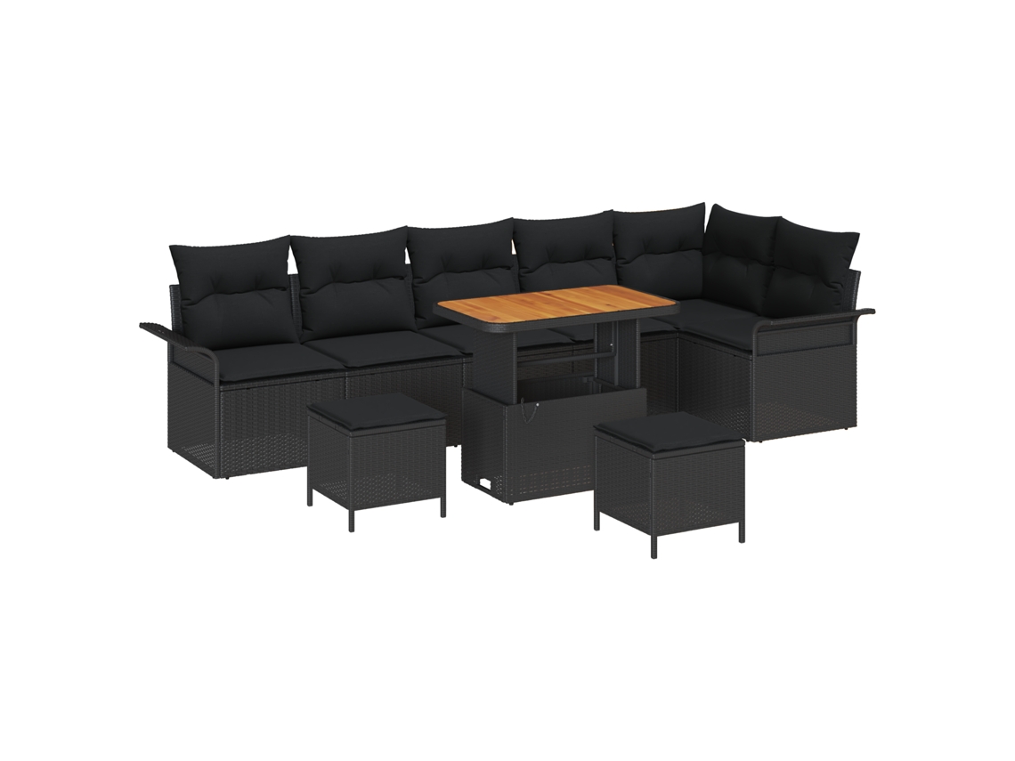 Conjunto 9 Sofá De Jardim Vidaxl Preto Vime Pe (90 X 55 X 71 Cm)