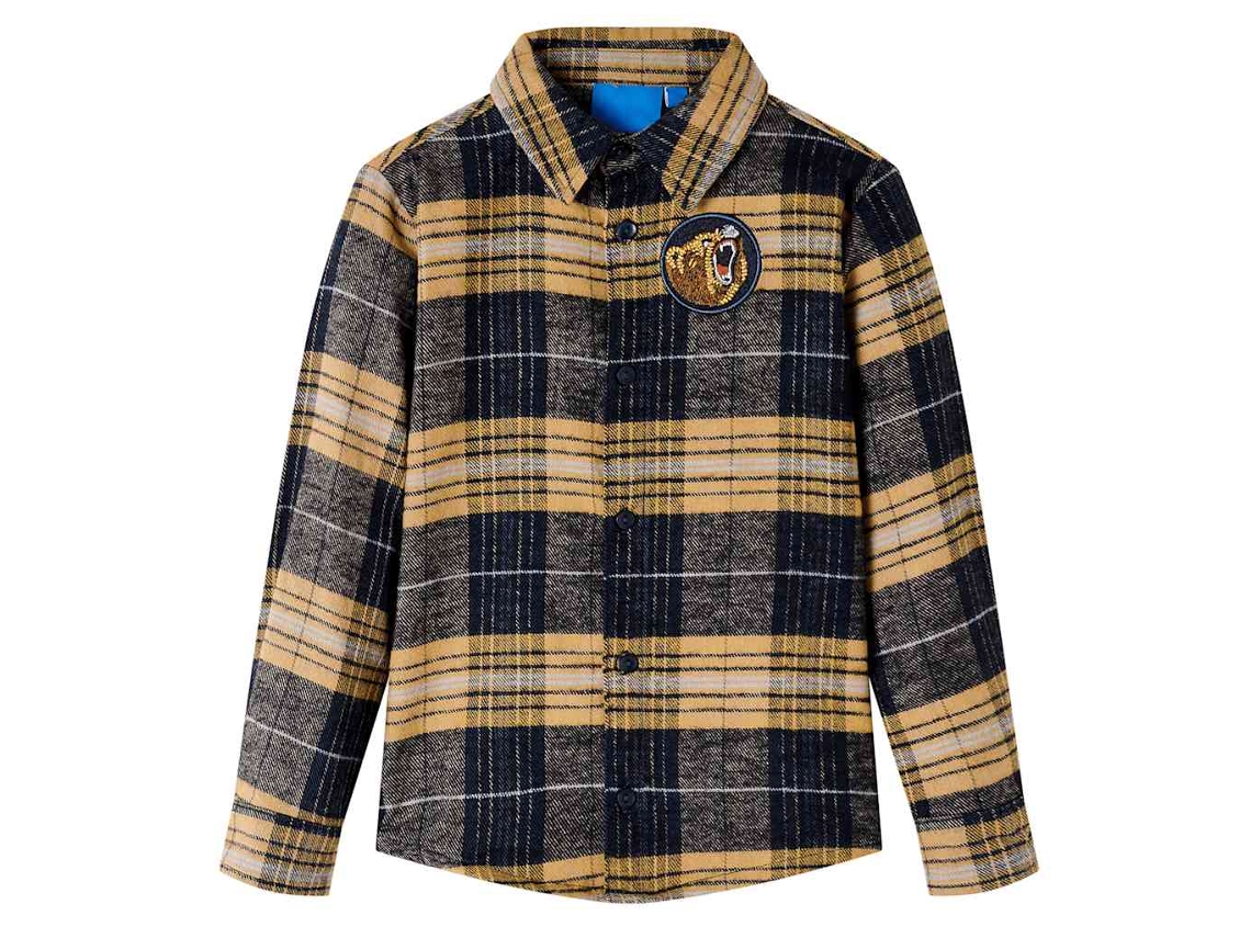 Camisa De Xadrez Para Criança Amarelo E Preto 116