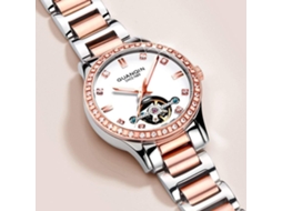 Lurelia Relógio Mecânico Feminino, Automático, Detalhes Com Strass, Mostrador Esqueleto, Turbilhão, Aço Inoxidável, Rosa Ouro, Azul