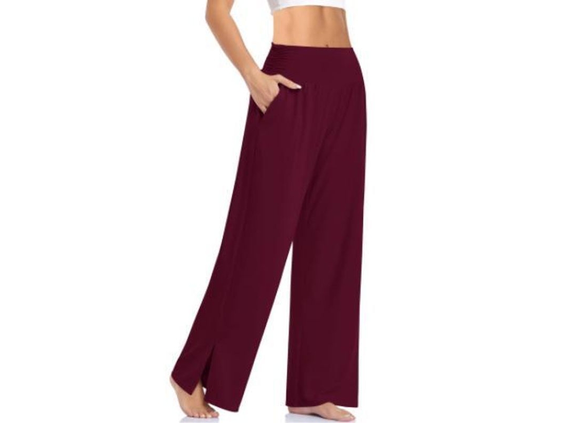 2026 pantalones de Yoga de Pierna Ancha para Mujer de Talle Alto Con Bolsillos Y Lazado Ajustable L Rojo