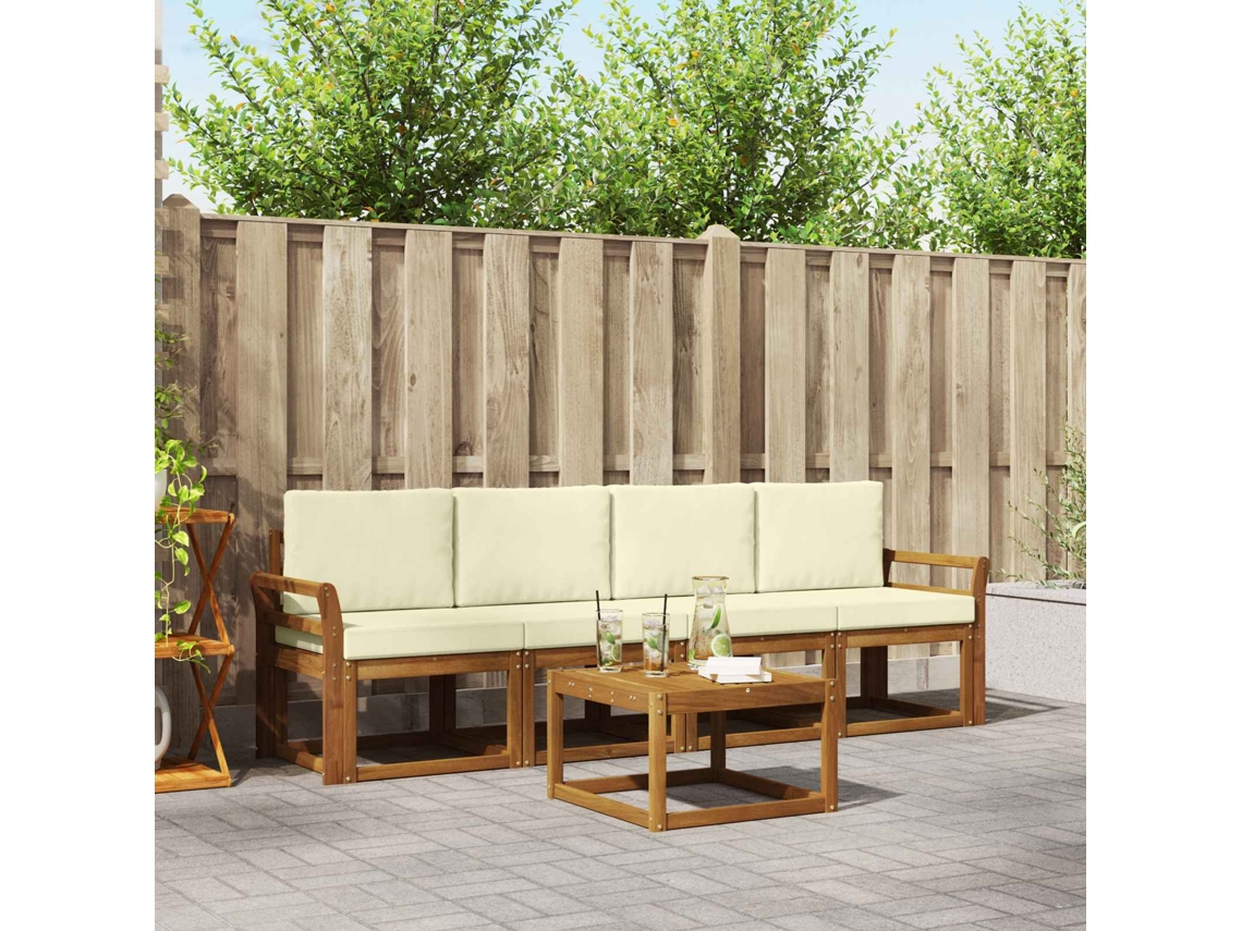 Vidaxl Conjunto De Sofás Para Exterior 5 Pcs Natural E Creme