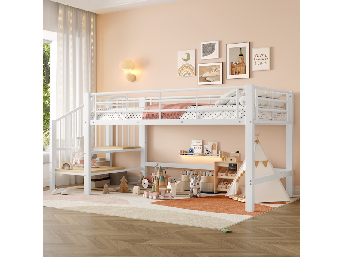 90 X 200 Cama Mezana De Meia Altura Com Escada De Armazenamento, Branca Cs