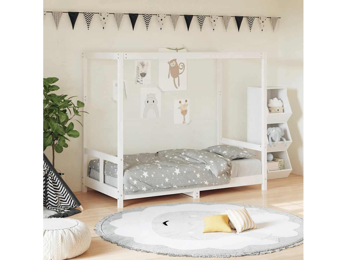 Vidaxl Estrutura De Cama Infantil 80x160 Cm Pinho Maciço Branco