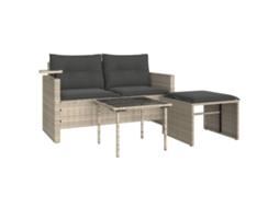 Maison Exclusive - 3 Pcs Conj. Sofás Jardim C/ Almofadões Vime Pe Cinzento-claro