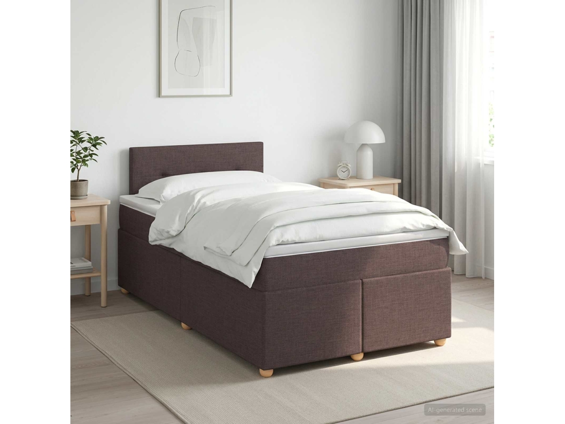 Vidaxl Cama Box Spring Com Colchão Marrom Escuro 120 X 190 Cm Tecido