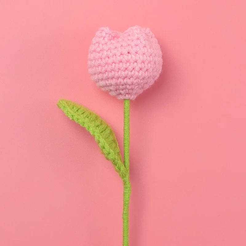 (rosa Claro) 1 Lindo Buquê De Tulipas Artificiais De Crochê Criativo