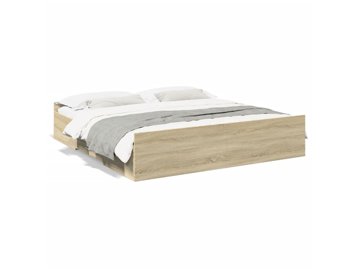 Cama com Gavetas Sonoma VIDAXL Madeira de Carvalho Madeira Castanho (180x200cm)