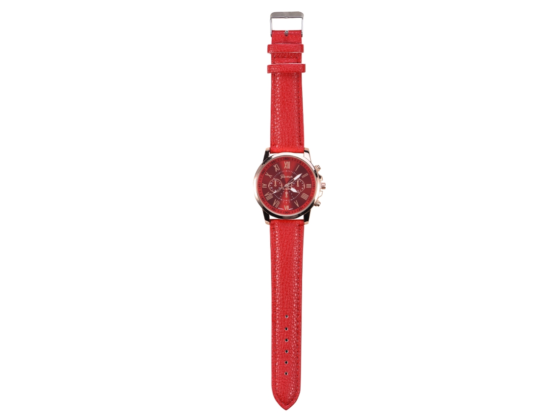 Relógio de Pulso Feminino Analógico de Quartzo Estilo Casual Pulseira Pu Vermelho