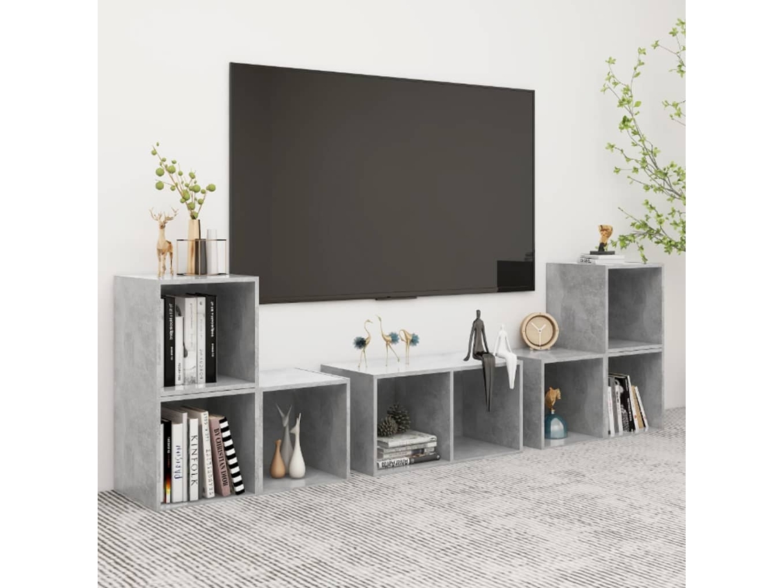 Vidaxl 6 Pcs Conjunto De Móveis De Tv Derivados Madeira Cinza Cimento