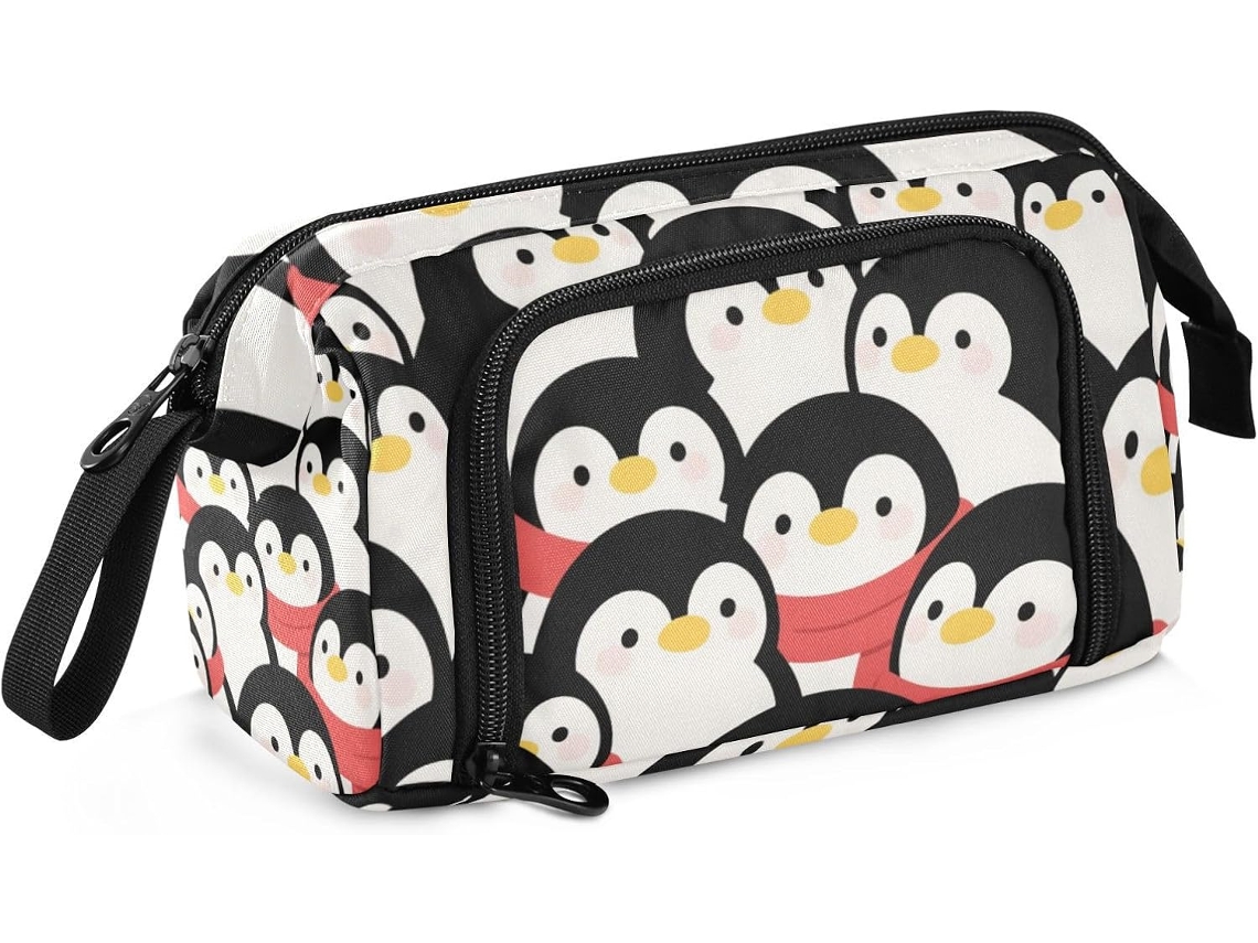 Estojo de Inverno com Estampa Pinguim Grande Capacidade Multifuncional para Adolescentes 24 X 9,5 15 Cm