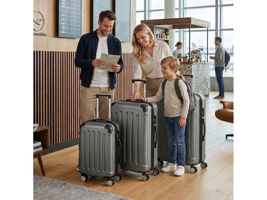 Conjunto 3 malas viagem ABS rodas 360° fecho segurança, espaço LAZYSPACE | LAZYSPACE
