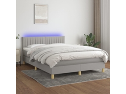 Vidaxl Cama Box Spring C/ Colchão E Led 140x190 Cm Tecido Cinza-claro