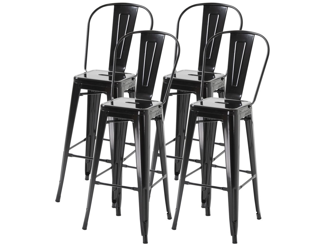 Conjunto de 4 Banquetas Altas S/MARCA, metal preto, 44x46x116 cm, com encosto e apoio para os pés