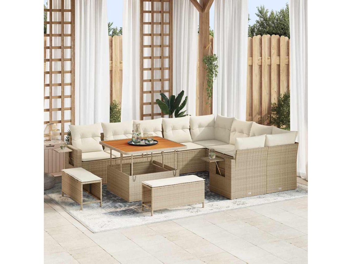 Vidaxl Conjunto De Sofá De Jardim 12 Unid. Bege Vime Pe