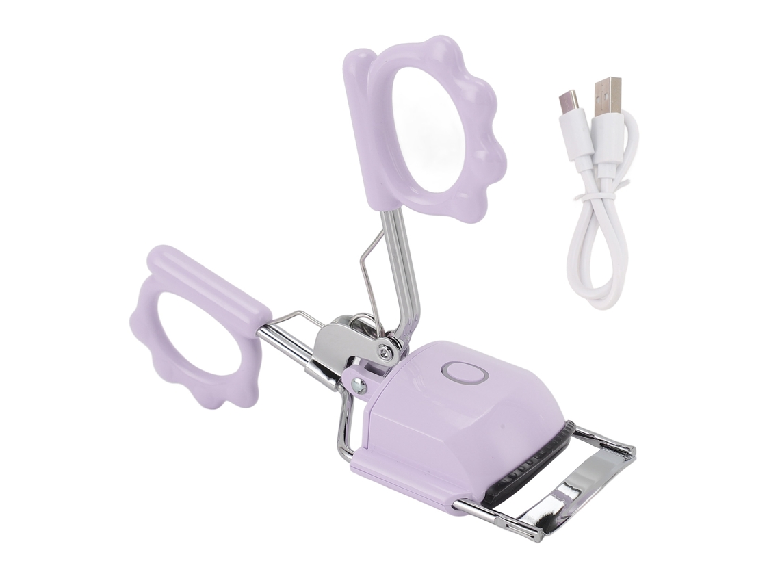 Aparador de cílios portátil recarregável 2026 com USB-C, 2 modos, função anti-queimadura, cor roxa, embalagem neutra em inglês.