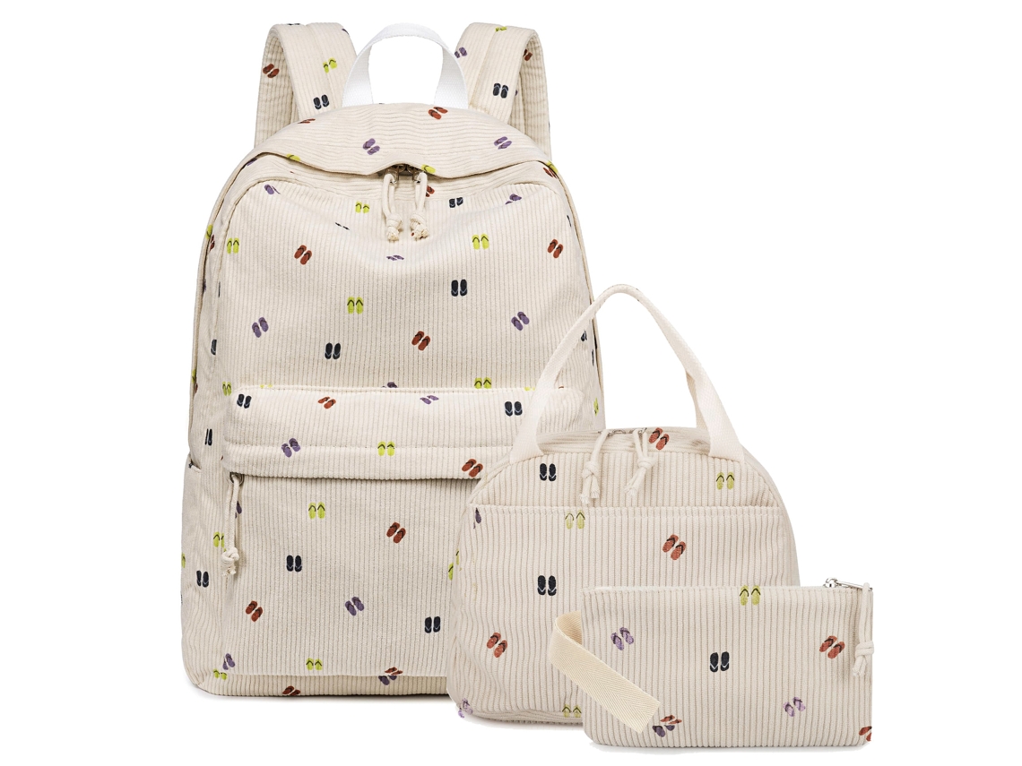 Mochila De Três Peças Mochila De Estudante Clara [conjunto De Três Peças] Bege (chinelos)