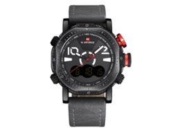 Relógio Masculino Naviforce de Pulso com Pulseira Pu, Resistente À Água, Movimento Duplo Quartzo Eletrônico